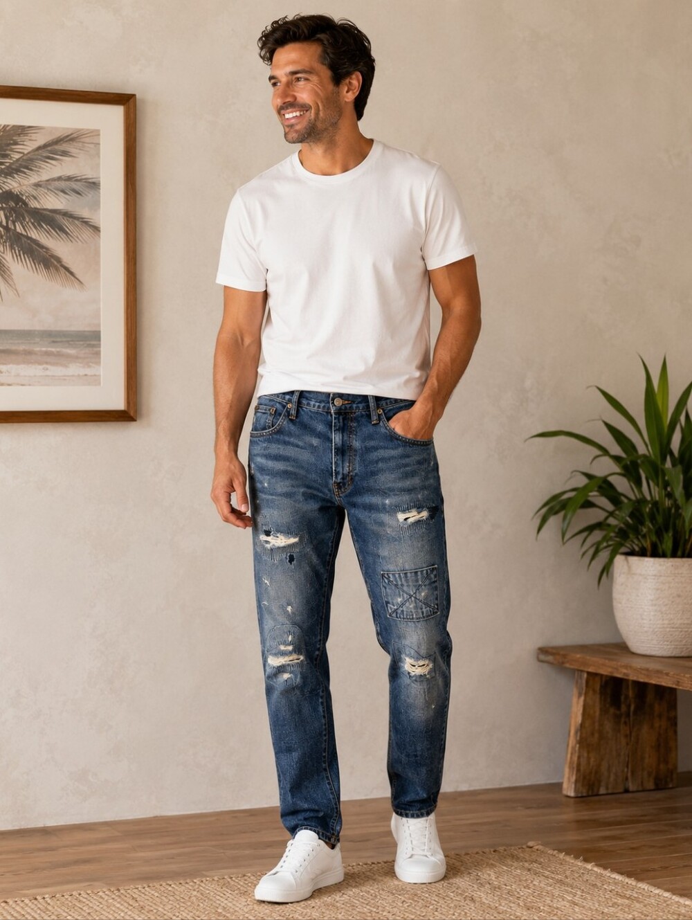 Polo by Ralph Lauren Men’s Distressed Blue Denim Jeans